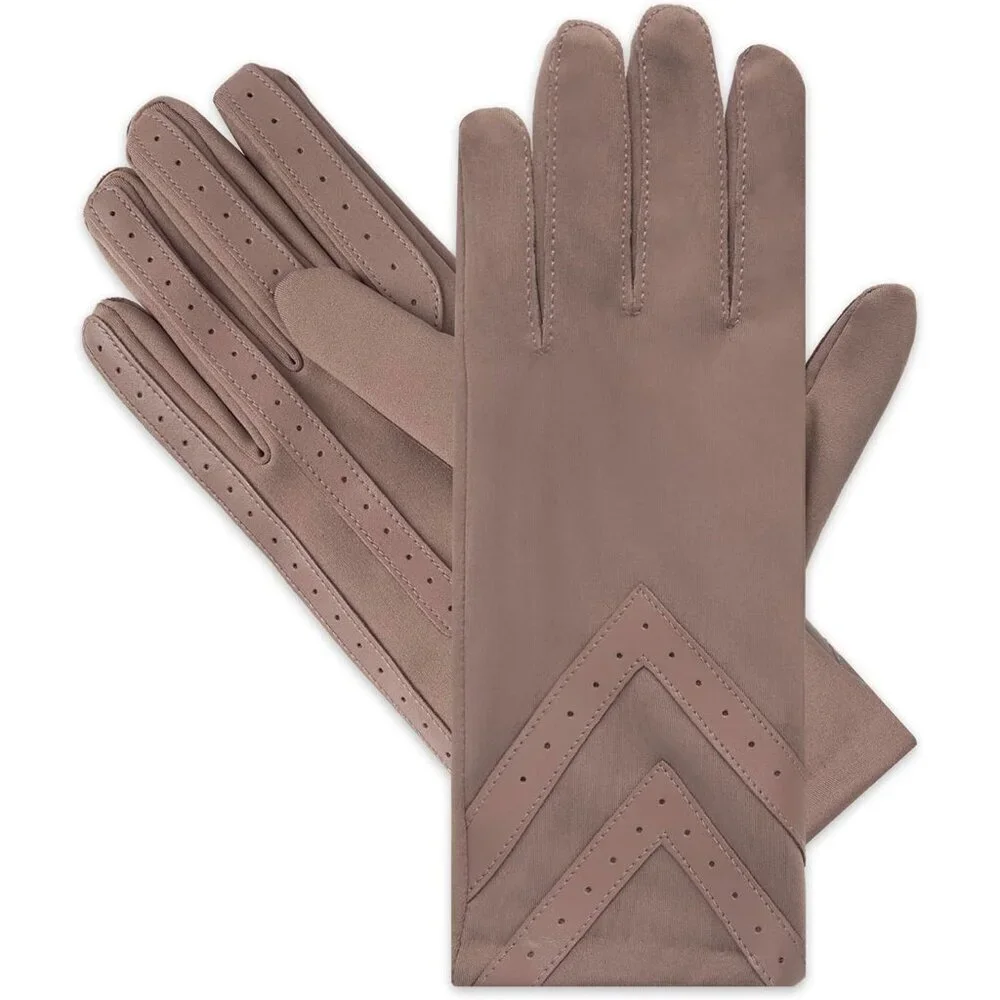 Women's Deep Taupe Spandex Gloves Warm Fleece Lined Chevron Touchscreen